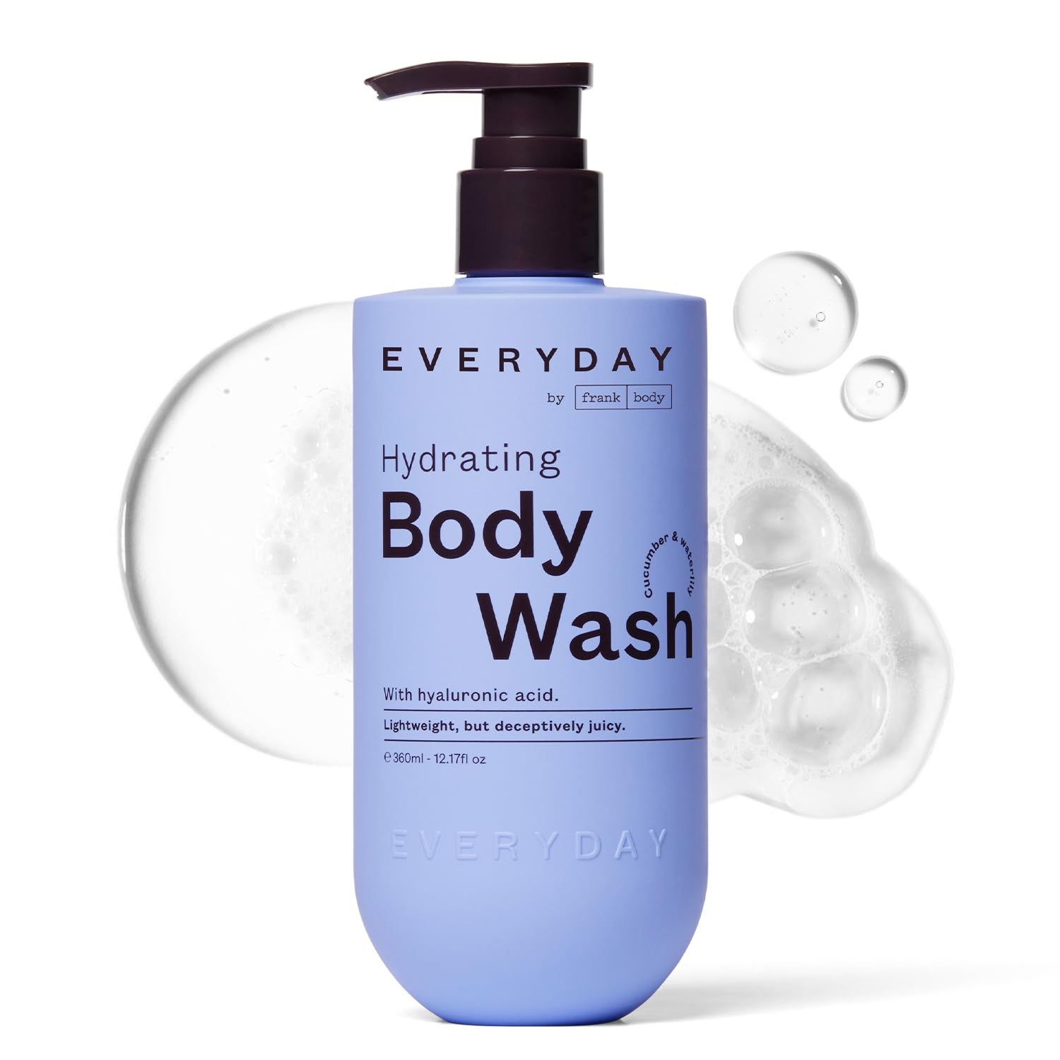 frank body Hydrating Body Wash | Vegan & Cruelty Free | Made with Hyaluronic Acid, Glycerin and Aloe Vera to Hydrate, Plump and Cleanse | Cucumber and Waterlily Scent (360mL / 12.17 fl oz)
