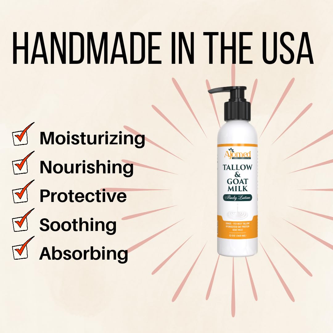 Grass Fed Beef Tallow & Goat Milk Body Lotion for Sensitive Skin, Organic Tallow Lotion - Soothes Dry Patches, Goat Milk Moisturizer - Handmade Tallow Body Lotion (Oatmeal & Honey, 8 Oz) - Image 5