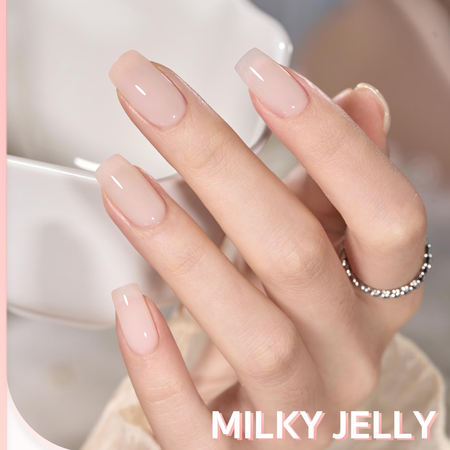 GAOY Milky Jelly Nude Gel Nail Polish Set, 6 Transparent Colors Sheer White Pink Soak Off UV Light Cure Gel Polish Kit for Salon and Nail Art DIY at Home - Image 3