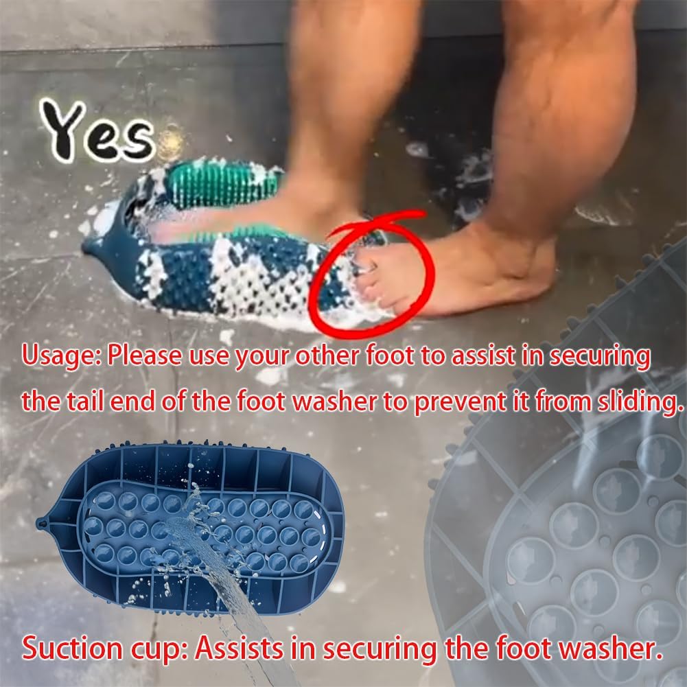 Lu-lala Shower Foot Scrubber - Portable Manual Foot Massager Cleaner Care for Soothe Feet Neuropathy Achy, Improve Foot Circulation - Wet and Dry use, Fits Plus Size Feet (Gray-Orange) - Image 3