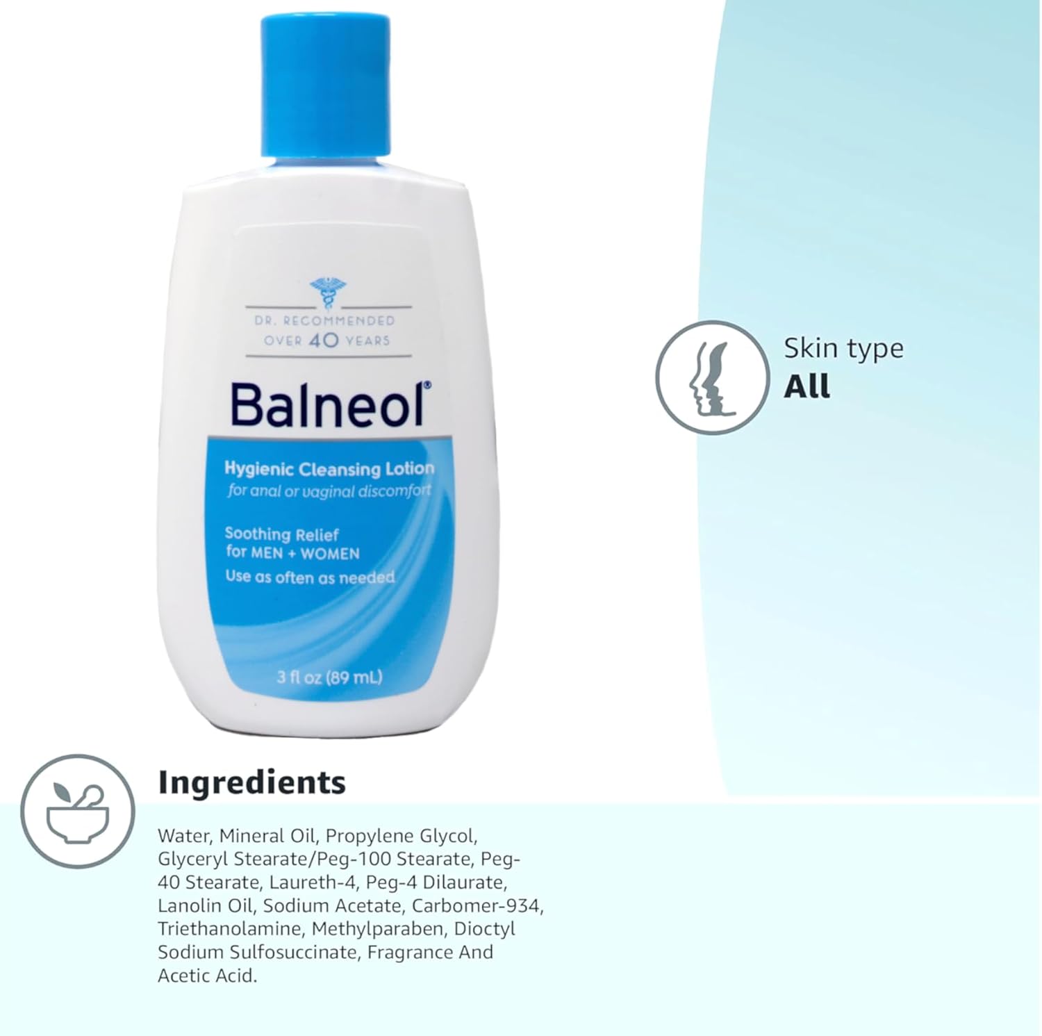 Balneol Hygienic Cleansing Lotion for Women and Men, Soothing Relief to Help With Pain Relief, Itch Relief, and Discomfort for Sensitive Areas, Made in USA, 3 oz - Image 5