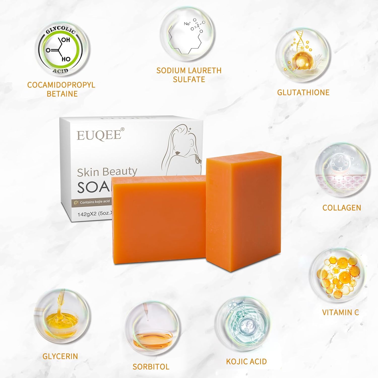 Glutathione Kojic Acid Soap, 5 oz Glutathione Soap Bars with Glutathione, Vitamin C, Collagen for Rejuvenating Skin, Reduces the Appearance of Dark Spots Fine Lines with a Foaming Net- 2 x 142g - Image 2