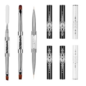 3pcs Hard Gel Brush Builder Gel Brushes for Nails, Dual-Ended Nail Design Brushes Rhinestone Handle Nail Brush Professional Nail Art French Manicure Brush French Tip Nail Gel Liner Brush for Design Na