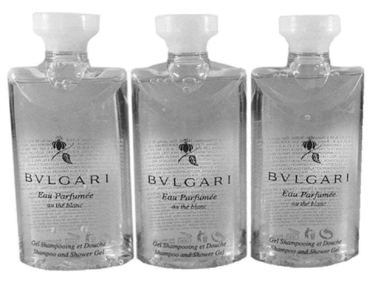 BVLGARI Au The Blanc (White Tea) Shampoo and Shower Gel Travel Size, 2.5 Ounce Bottles - Set of 3