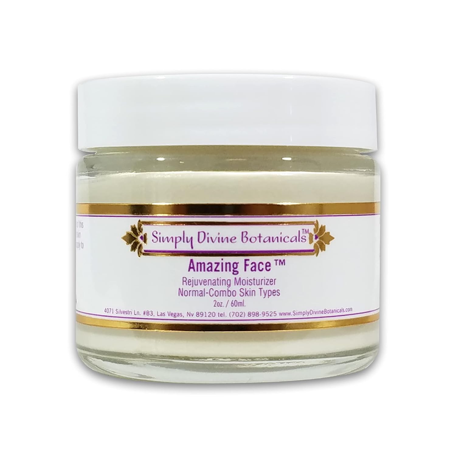 Simply Divine Botanicals Amazing Face Rejuvenating Moisturizer - Natural and Organic Anti-Aging Cream with Aloe Butter and Shea Oil For Dry, Normal, Mature, Sensitive Skin, 2 oz.