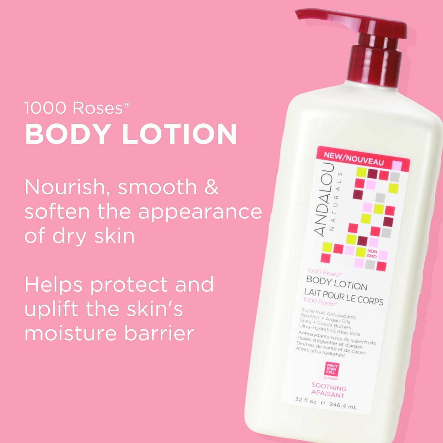 Andalou Naturals 1000 Roses 32 Fl Oz Soothing Body Lotion for Sensitive Skin with Shea Butter - Image 2