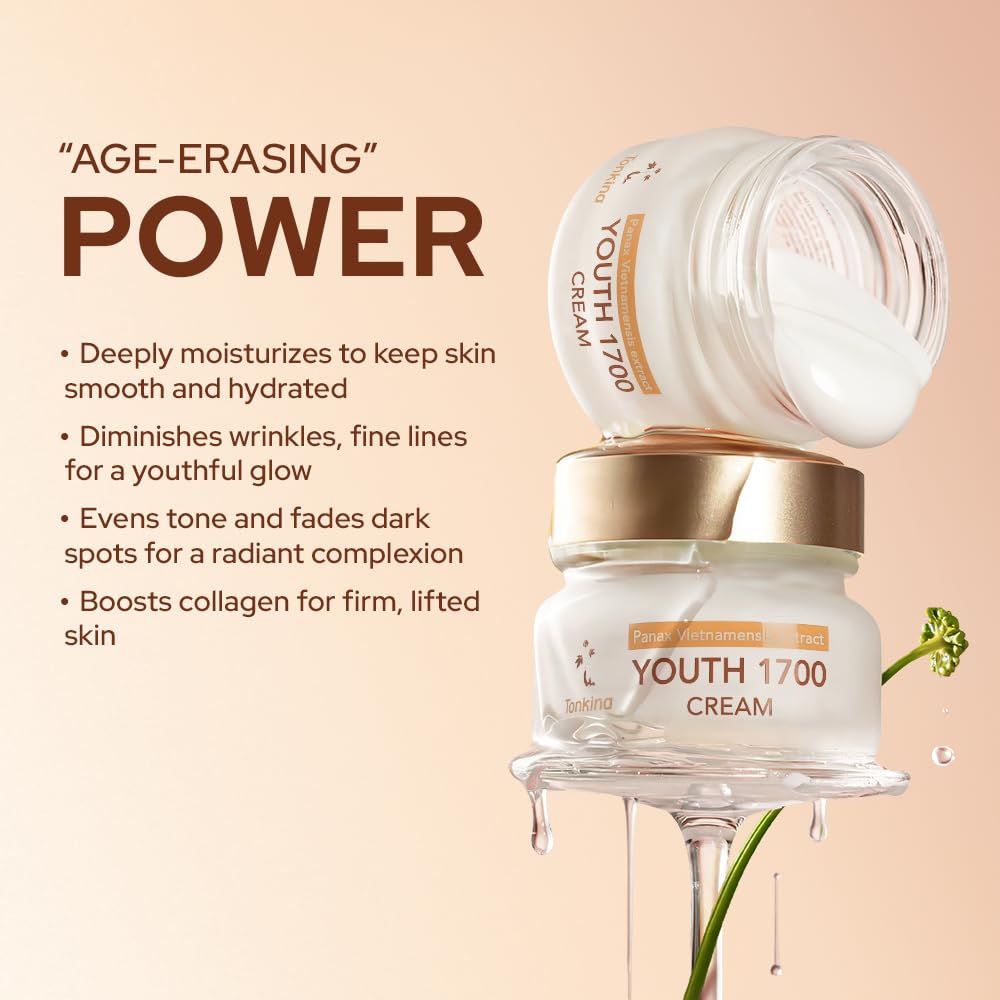 Youth 1700 Anti-Aging Moisturizer with Niacinamide, Hyaluronic Acid, Ginseng extract & Panthenol, Smooths Wrinkles & Brightens Skin, Suitable for All Skin, 1.76 oz - Image 2