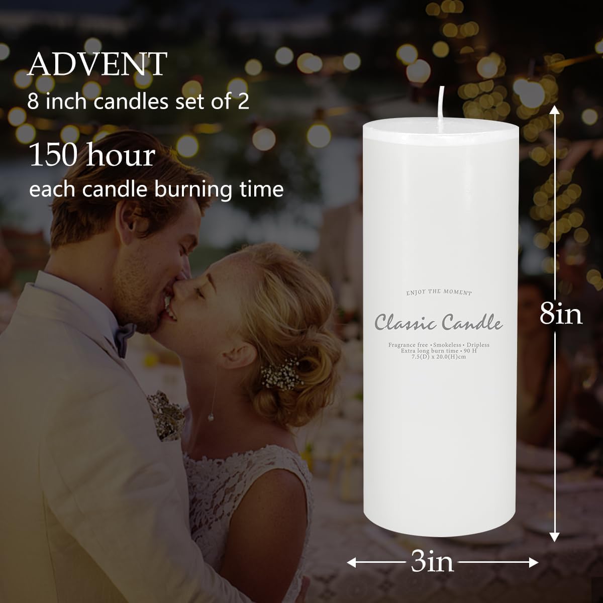 2 Pack 3x8 Hand Poured White Dripless Pillar Candles, Soy Candles, Non-Toxic, Unscented, Smokeless, for Power Outages & Emergency - Image 7