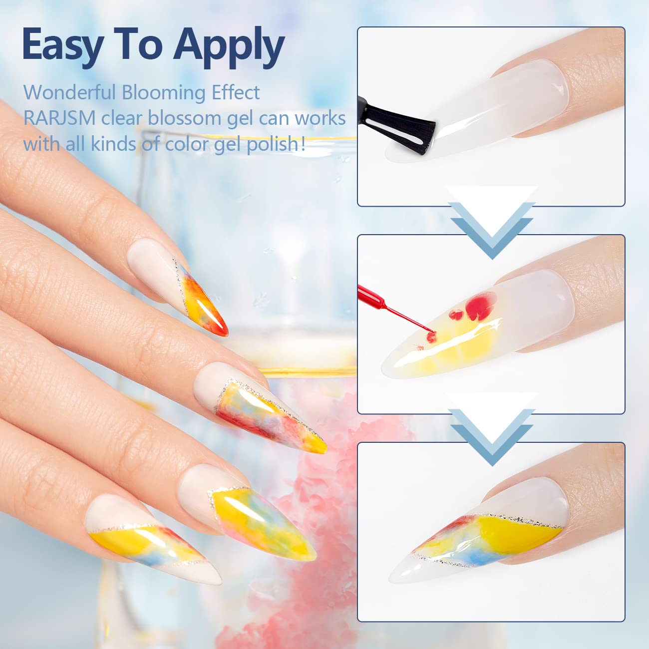 RARJSM Blooming Gel Nail Polish,Clear Blooming GelPolish 15ML UV LED Soak Off Nail Art Polish Blossom Gel for Spreading Effect Graffiti Marble Flower Watercolor Magical DIY Manicure Design - Image 5