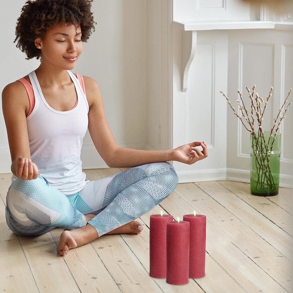 Set of 6 Cranberry 3" x 6" Dripless Unscented Mottled Pillar Candles for Home Decor - Image 6