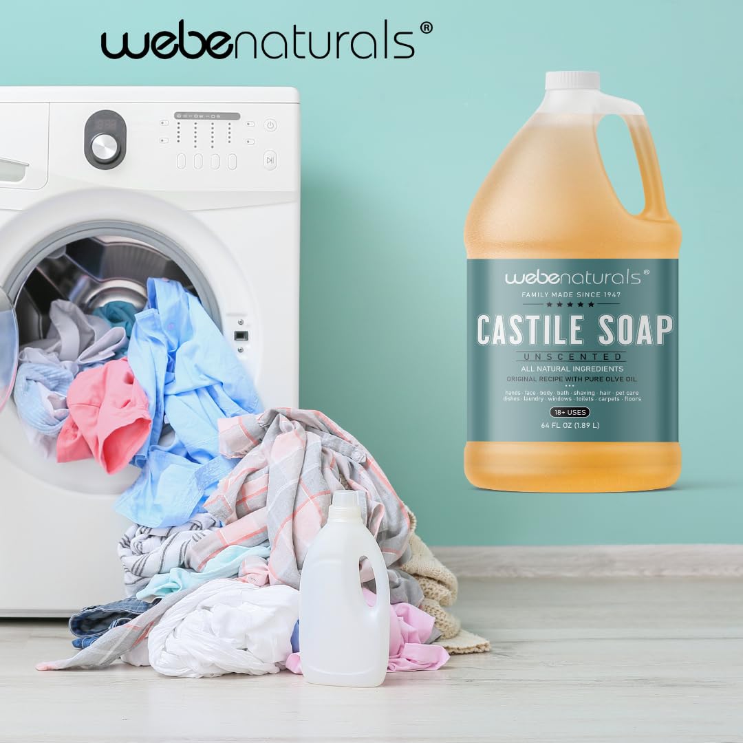 WEBE Pure Unscented Castile Liquid Soap Refill, 64 Ounce | Vegan & Gluten Free Non-GMO, For Face, Body Wash, Dishes, Pets & Laundry - Image 6