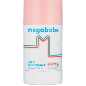 Megababe Daily Deodorant - Rosy Pits | 72 hour Odor Protection | Aluminum-Free, Clear & Clean | 2.6 oz
