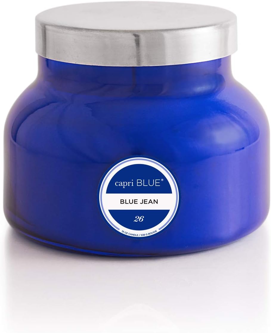 Capri Blue Scented Candles - Soy Candle Wax Blend - Jar Candles - Blue Candle Gifts for Women & Men - Luxury Candles for Home Scented with Citrus, White Musk & Patchouli - Blue Jean (19 oz)