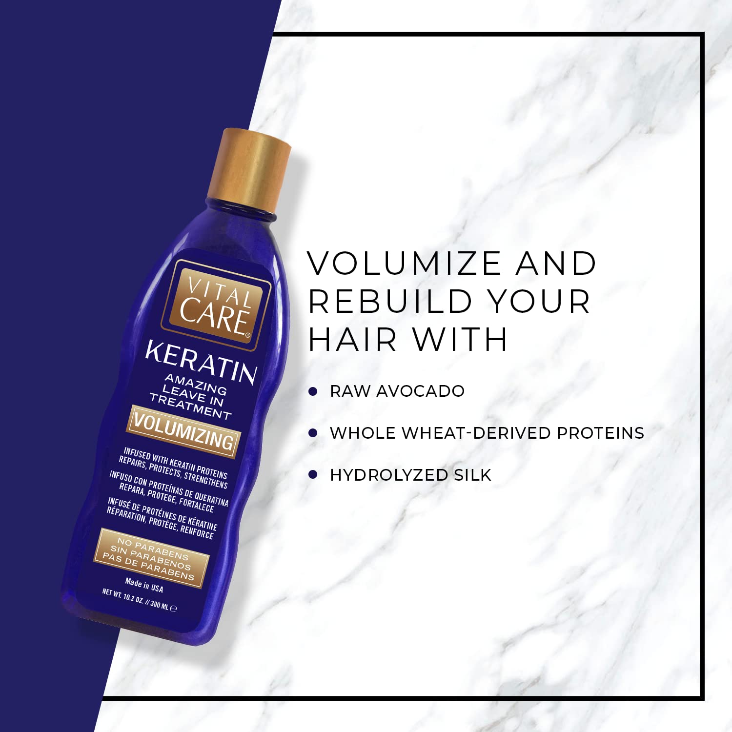 Vital Care Keratin Amazing Volumizing Treatment - Gentle Keratin Complex Hair Treatment is Non-Stripping for Daily Use, Hydrating & Repairing - Abyssinian, Avocado & Sunflower Seed Oil - Image 3