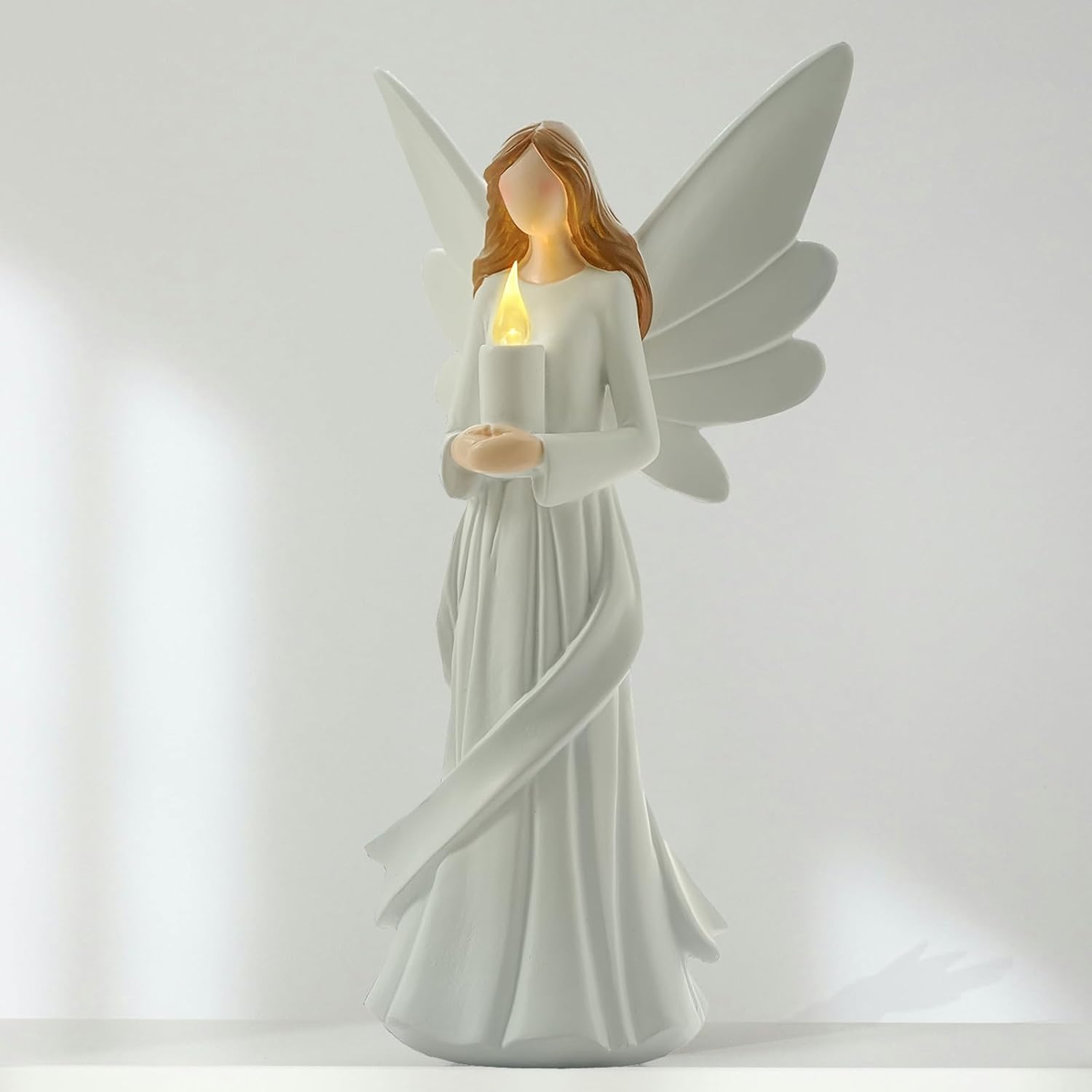 Starryfill 12.2inch Tall Angel Figurine Holds Candle with Timer, Battery Powered Handcrafted Resin Decorative Statue As Gift for Your Family Friends or Home Décor Spiritual Gifts Meditation Spaces - Image 4