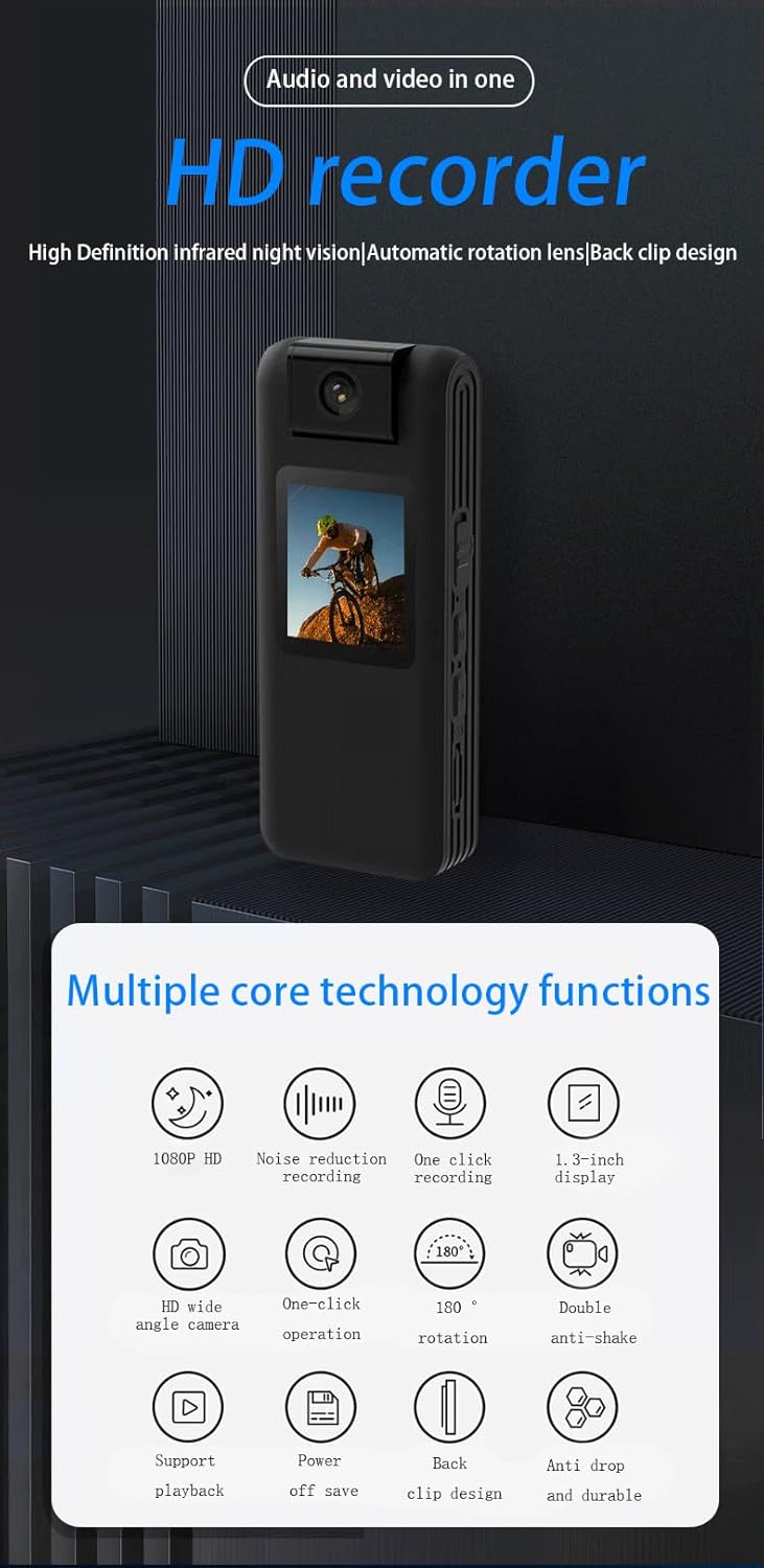 Mini 1080P Portable Wearable Body Camera with 1.3" LCD and Night Vision - Image 4