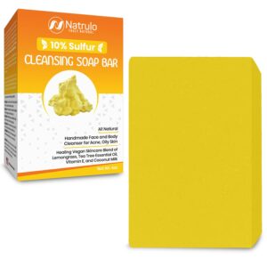 10% Sulfur Soap Cleansing Bar for Face & Body – All Natural Facial Cleanser for Acne, Oily Skin – Healing Skincare Blend of Lemongrass, Tea Tree Essential Oil, Vitamin E, Coconut Milk – Made in USA