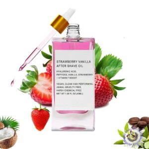 Strawberry Vanilla After Shave Oil for Women Men Smooth Skin, Soft Serve After Shave Lotion, Prevent Ingrown Hairs Dryness Soothing Post-Shave Care Oil for Sensitive Skin All Skin 1.35oz