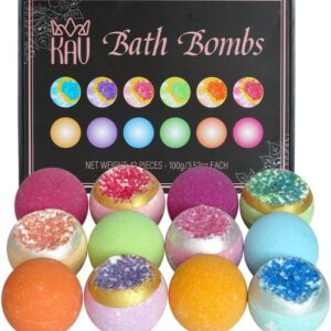 KAV Bath Bombs for Women Gift Set 12pcs, All Natural Organic Bubble Home Spa Bathbomb Gift Set for Her, Wife, Girlfriend, Mother, Christmas, Stocking Stuffer