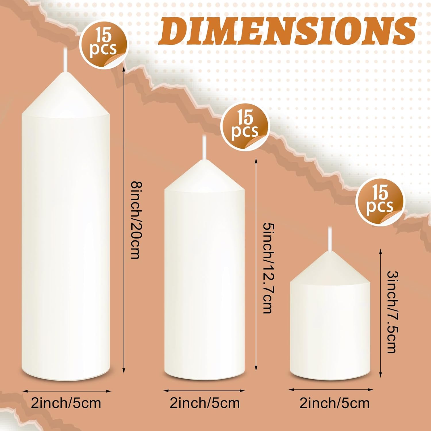 MTLEE Set of 60 Large Unscented White Pillar Candles 3 Sizes 2x3, 2x5, 2x8 Home Event Decor - Image 2
