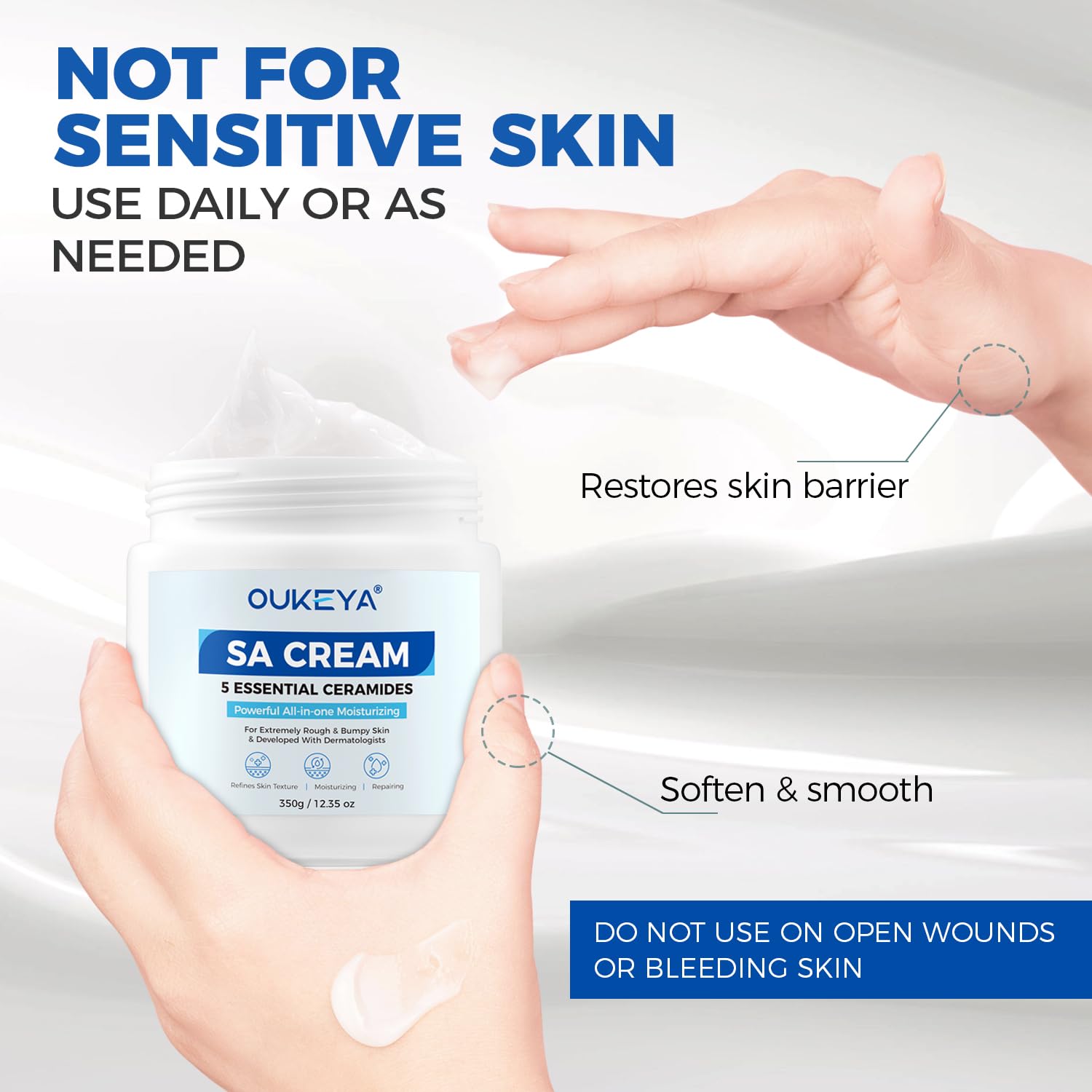 OUKEYA SA Cream for Rough & Bumpy Extremely Dry Skin with 5 Kinds of Ceramides & Salicylic Acid,Exfoliating Moisturizing Body Lotion with Long-Lasting Moisture,Dermatologist Recommended,12.35 Ounce - Image 5