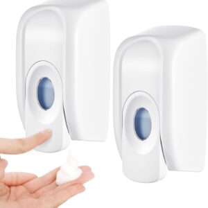 Hushee 2 Pcs Manual Foam Soap Dispensers, 1000ml (35oz), Commercial Refillable Foaming Soap Dispenser Adhesive Hand Sanitizer Soap Dispenser Wall Mounted for Bathroom Support(White)