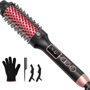 Infrared Thermal Brush for Blowout Look, 1.5 Inch Ionic Thermal Round Brush Makes Hair Smoother Get Natural Curls, Dual Voltage, Easy to Use, Gifts for Women