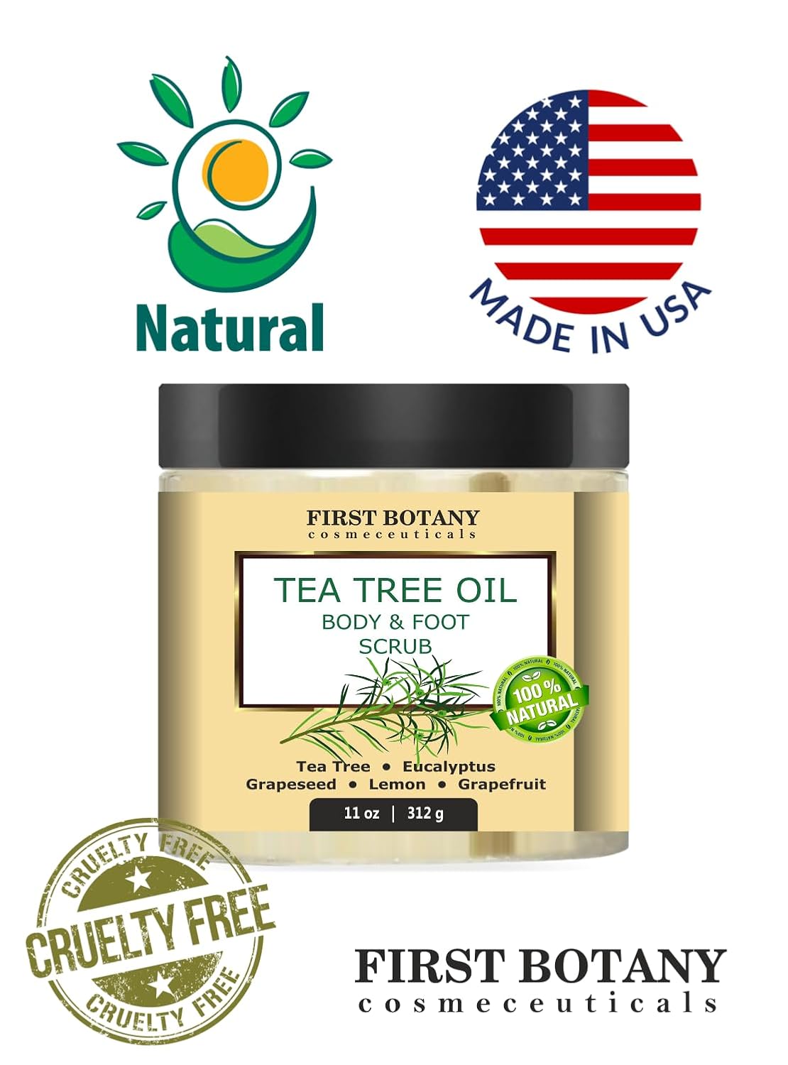 First Botany 100% Natural Tea Tree Oil Body & Foot Scrub with Salt - Best for Acne, Dandruff and Warts, Corns, Calluses, Athlete foot, Jock Itch & Body Odor - Image 4