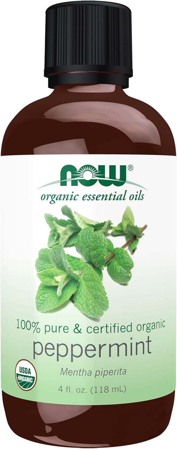 NOW Foods Essential Oils, Organic Peppermint Oil, Invigorating Aromatherapy Scent, Steam Distilled, 100% Pure, Vegan, Child Resistant Cap, 4-Ounce