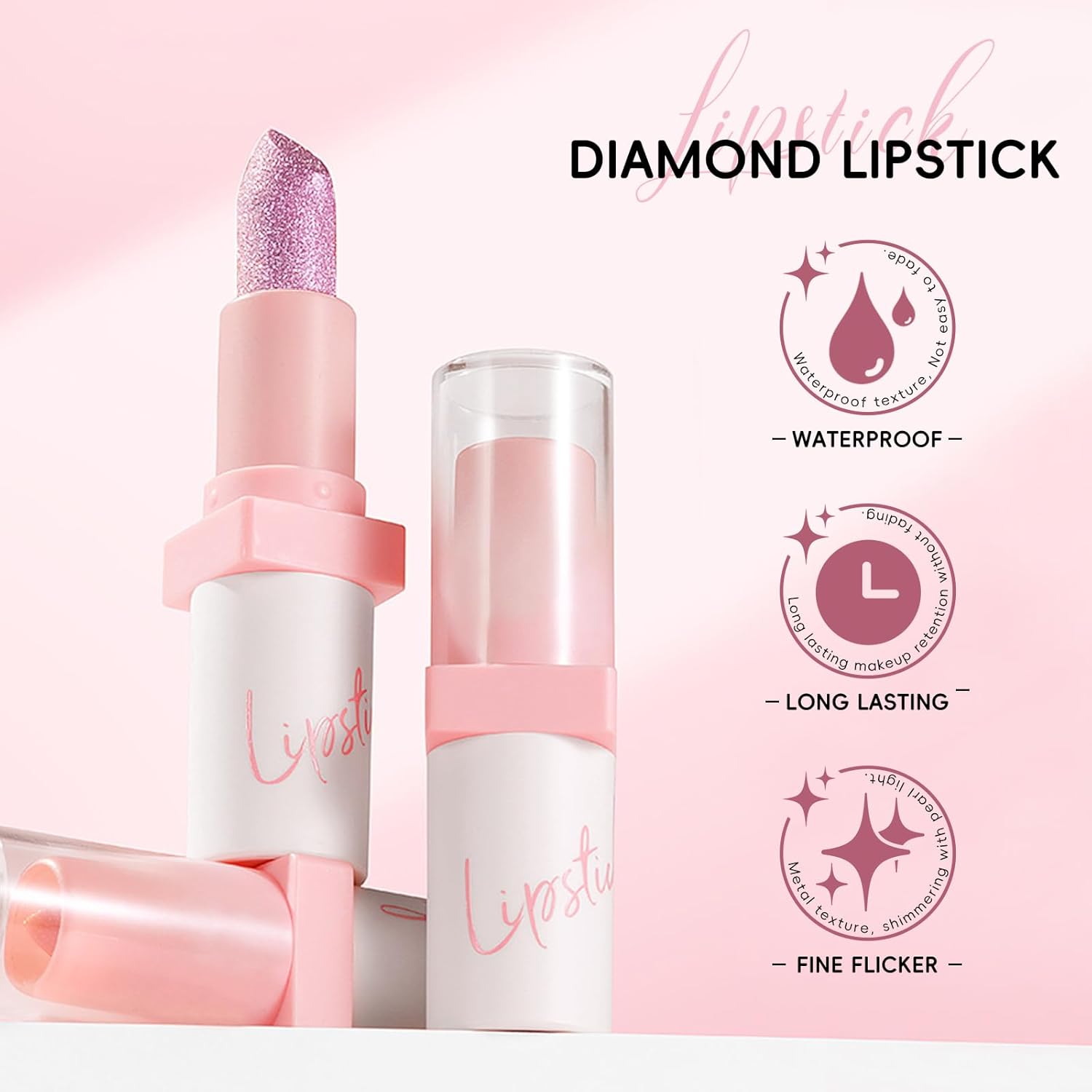 Metallic Pink Frost Glitter Lipstick for Women, Long Lasting High Shine Diamond Creamy Nude Light Pink Lipstick Transfer Proof,Shimmer High Impact Full Coverage Non Stick Cup Lip Makeup#1 - Image 4