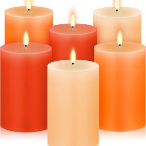 Set of 6 Pillar Candles Unscented Column Colored Candles for Wedding Gift Relaxation Spa Church Holiday Dinner Table Home Decor (2 x 3,Gradient Orange)