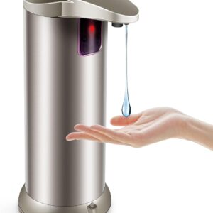 Automatic Soap Dispenser, 3 Adjustable Dispensing Levels with Stainless Steel, Infrared Motion Sensor & Waterproof Base, Smart Touchless Soap Dispenser for Bathroom, Kitchen, School and Hotel Use