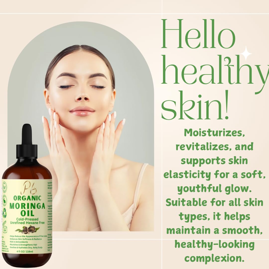 Organic Cold-Pressed Moringa Oil – 100% Pure & Unrefined – Moringa Hydrating Oil for Face, Skin, Hair & Body – Supports Anti-Aging & Youthful Appearance, 4 fl oz Amber Glass Bottle - Image 6