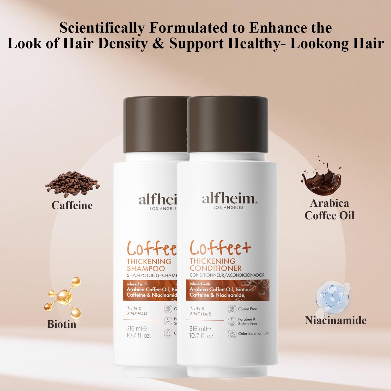 Caffeine Shampoo and Conditioner Set 10.7 oz for Thicker Hair and Scalp Health - Image 3