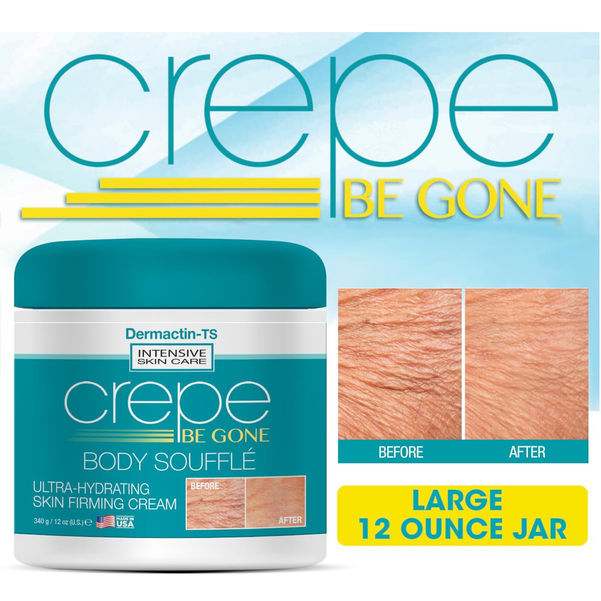 Crepe Be Gone Body Souffle Classic - Large 12 ounce - Ultra Hydrating Crepe Skin Firming Cream for Neck,Chest, Arms & Legs - Image 4