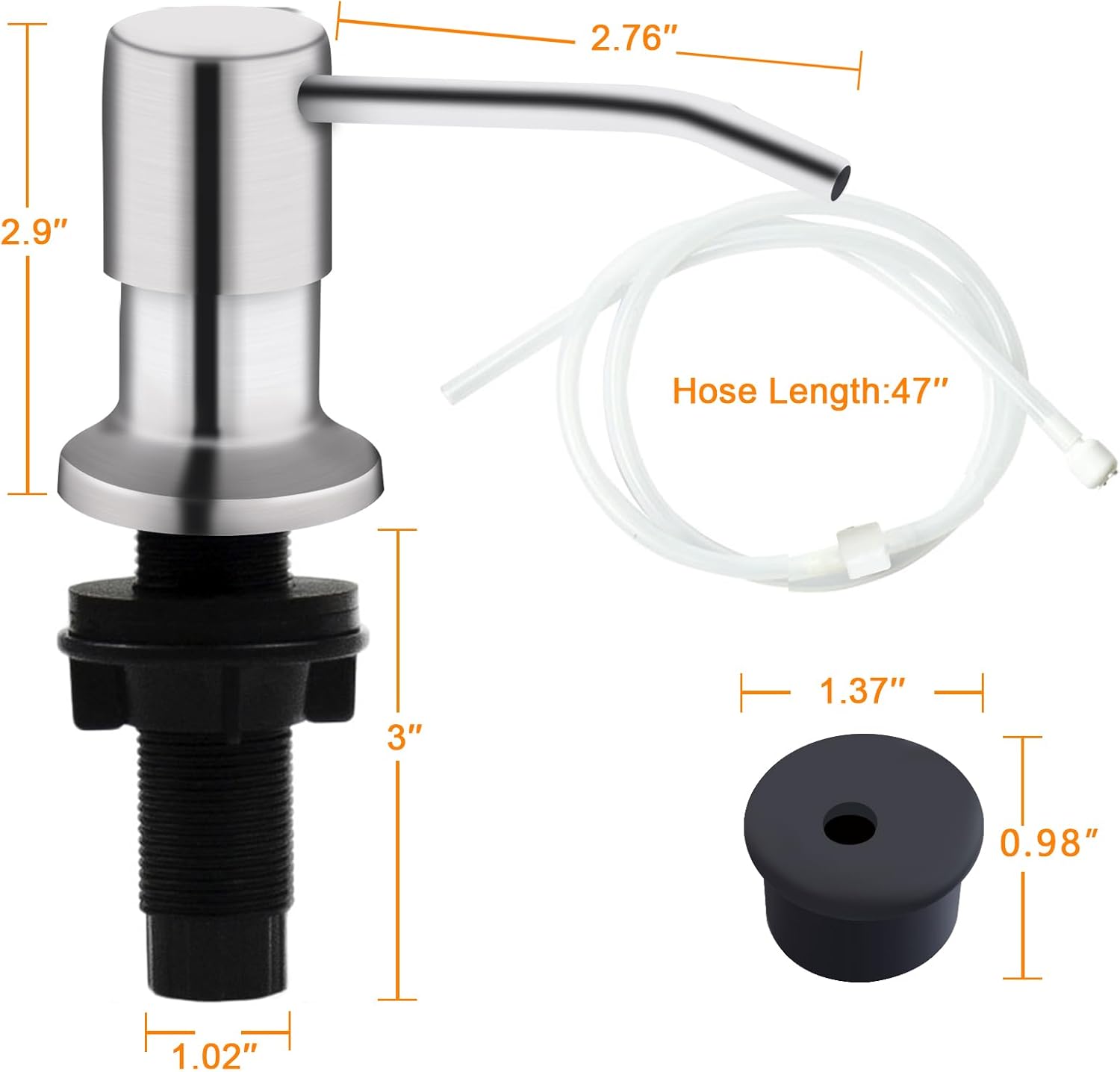Sink Soap Dispenser, Kichen SoapDispenser, 47" Extension Tube kit, Under Sink Soap Dispenser Pump, No Need More Refills (Brushed Nickel) - Image 4