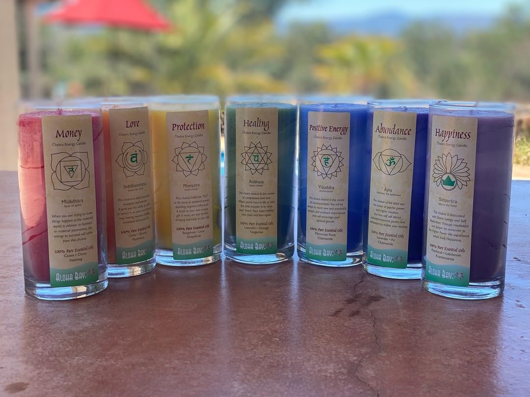 Premium Scented Candle Hand Made Chakra Energy Jar | 11 Oz Jar | Happiness, Sahasrara| Yoga, Prayer & Meditation Candle | Long Burn 60 Hours | Essent.Oils Patchouli, Labdanum, Frankincense | Aloha Bay - Image 6