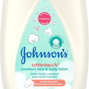 Johnson's CottonTouch Newborn Baby Face and Body Lotion, Hypoallergenic Moisturization for Baby's Skin, Made with Real Cotton, Paraben-Free, Dye-Free, 13.6 fl. oz