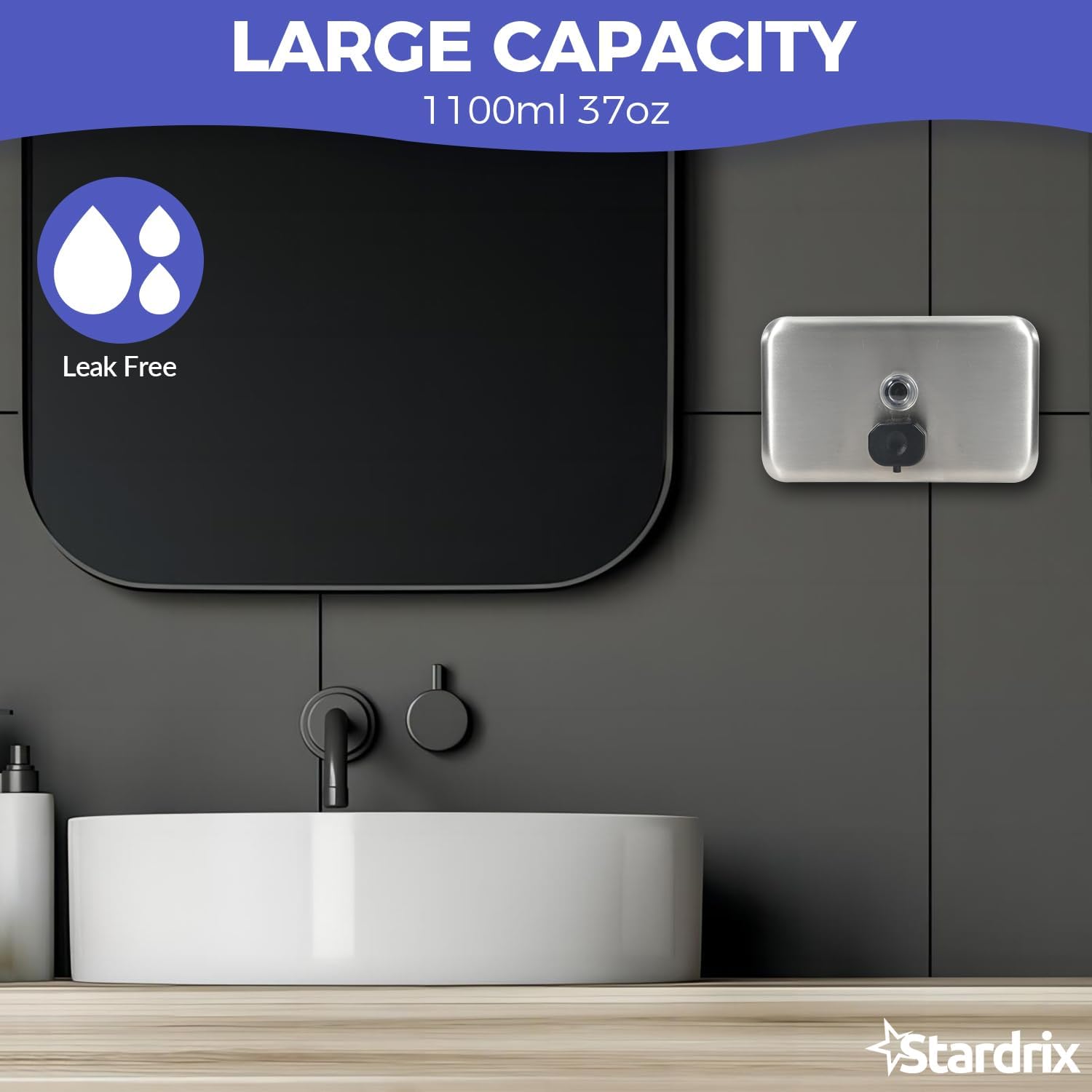 Heavy Duty Stainless Steel Wall Mount Soap Dispenser, 1100ml/37oz, with Corrosion Proof Lining and Anti-Leak Pump for Commercial & Home Bathroom Kitchen (Horizontal) - Image 2