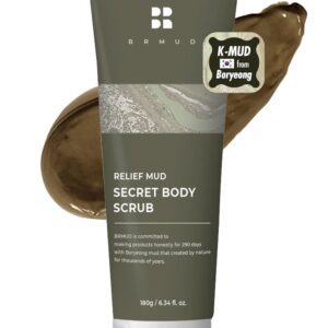 Relief Mud Secret Body Scrub | Korean Body Wash Scrub Exfoliator for Ingrown Hair & Razor Bumps | After Waxing Care Feminine Wash w/Brown Sugar | for Sensitive Skin (6.34 fl oz)