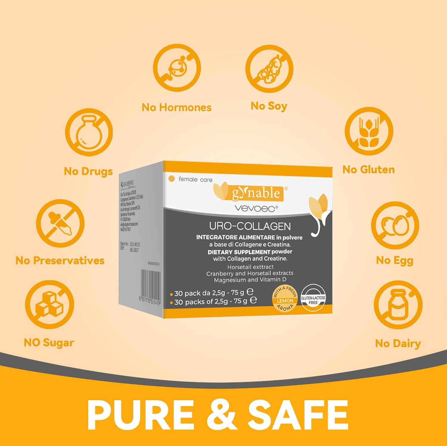 Gynable UROCollagen,Bladder Control Supplement for Women,Urinary Tract Health, Strengthen Pelvic Floor Muscles,Urinary Leakage,Female Care,with Creatine,Natural Lemon Flavored - Image 4
