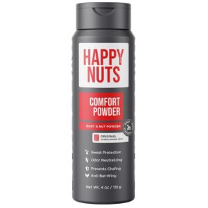 HAPPY NUTS Comfort Powder - Anti Chafing & Deodorant, Aluminum-Free, Sweat and Odor Control for Jock Itch, Groin and Men's Private Parts Parts 4 Oz (Pack of 1), Original