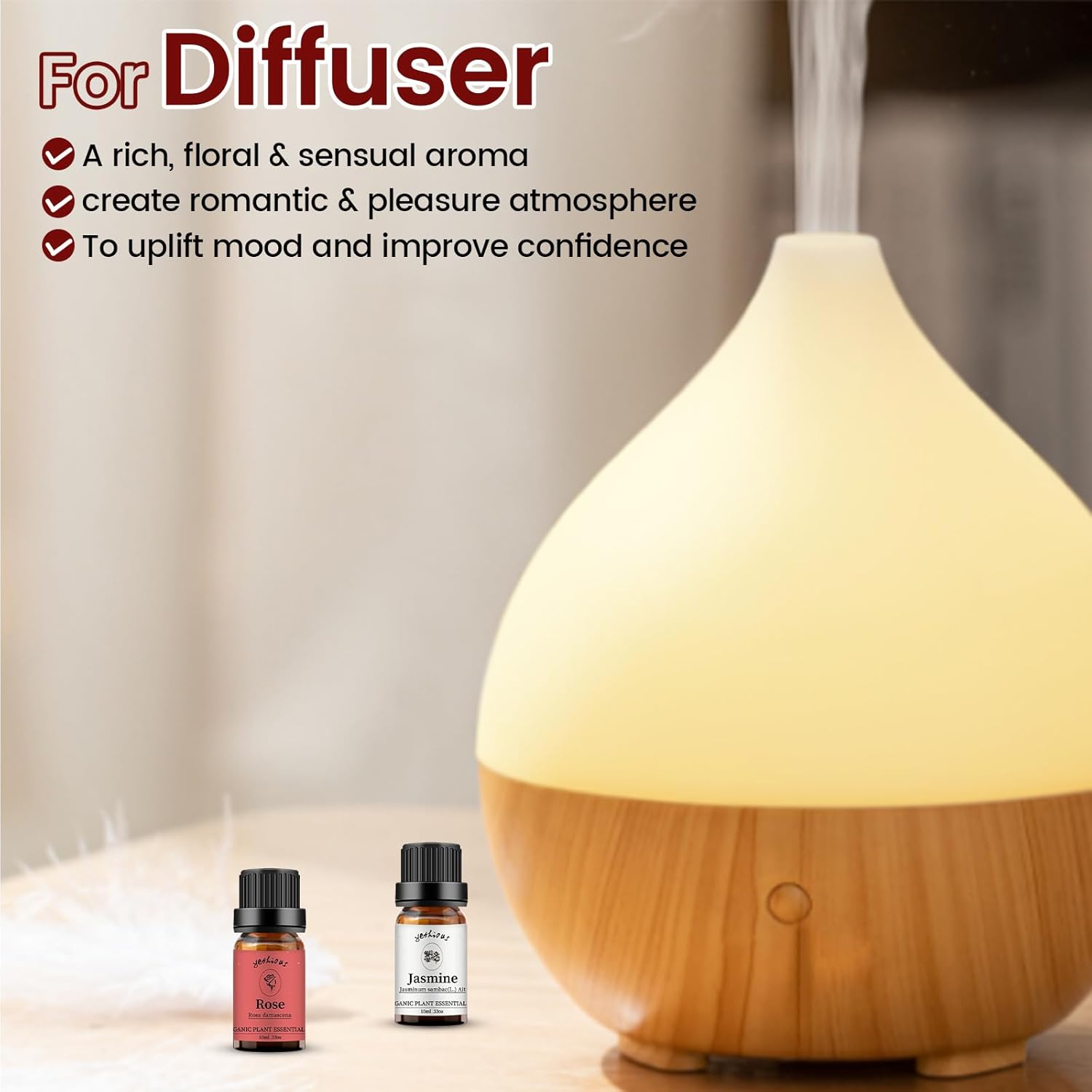 yethious Rose Essential Oil Jasmine Essential Oil for Diffuser, Hair, Skin, Body, Face, Perfume, Soap, Candle Making Rose Fragrance Oil Set Jasmine Oil Organic 2 X 10ML - Image 4