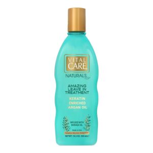 Vital Care Keratin Amazing Leave In Argan Oil Treatment - Gentle Keratin Complex Hair Treatment is Non-Stripping for Daily Use, Hydrating & Repairing – Abyssinian & Sunflower Oil and Silk Amino Acids