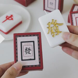 Mahjong Shaped Scented Candle,50G Green Title Chinese Style Soy Wax Funny Aroma Decorative Candle for Anniversaries Birthday Holiday Home Decor,Prefect Gift for Feng Shui Make A Fortune-1 Pack (Red)