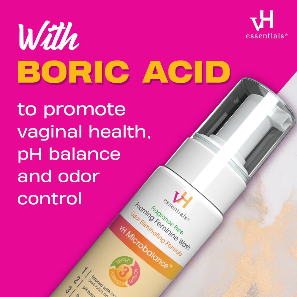 vH essentials Foaming Feminine Wash - Fragrance Free - Ph Balanced, Hypoallergenic, Prebiotics, Natural Botanical Extracts and Vitamins - Odor Eliminating Formula - 6 Fl Oz - Image 5