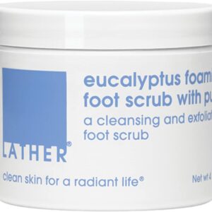 LATHER Foot Scrub with Pumice Stone - Gentle Exfoliating Foaming Foot Scrub for Skin - Cracked Heel Repair for Smooth, Soft Feet - Pedicure Foot Spa | 4 Oz