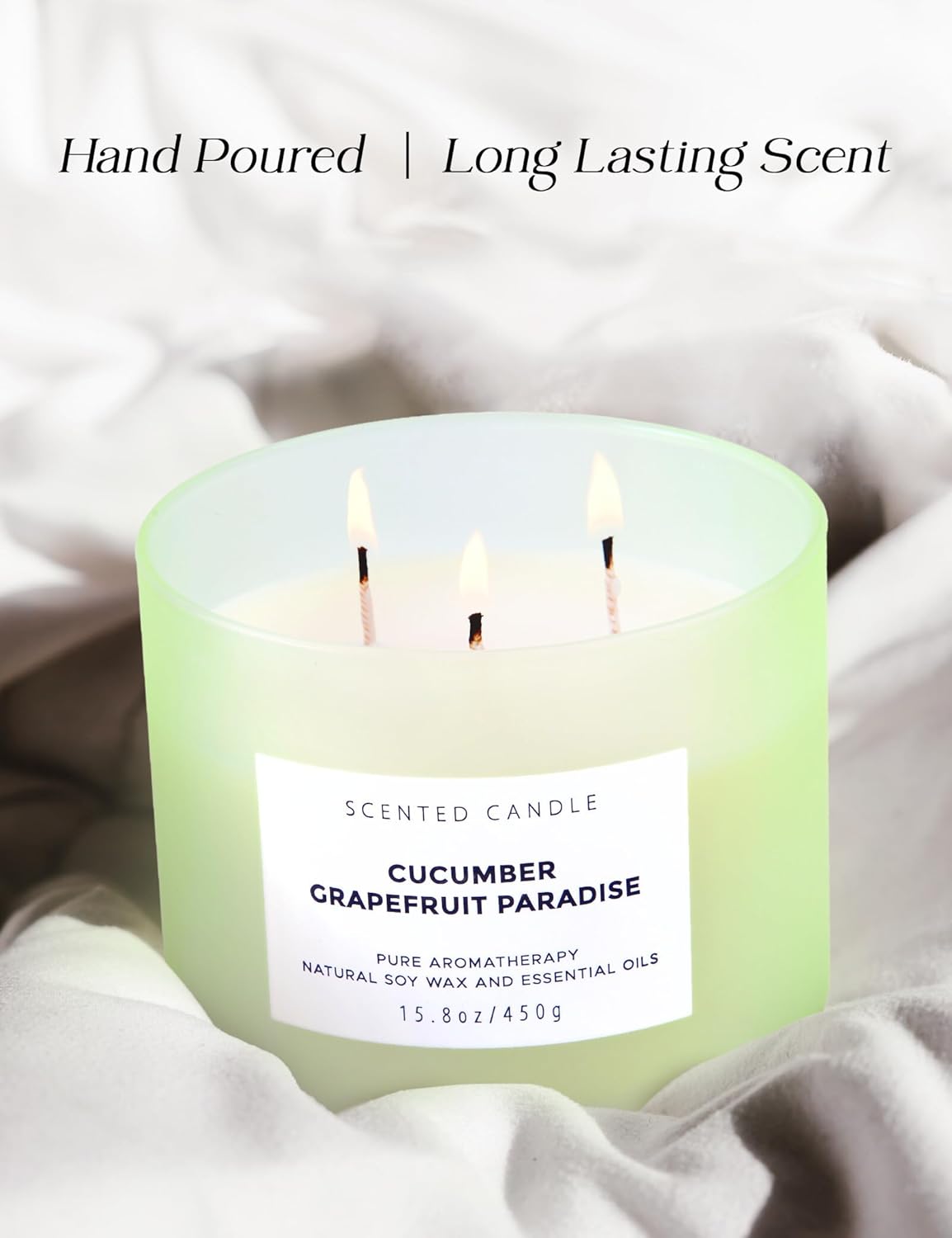 Cucumber Grapefruit Melon Scented Candle | Large 3 Wick Soy Candle for Home 15.8 oz | Refreshing Spring & Summer Aromatherapy Stress Relief Candles Long Lasting | Relaxing Candles for Women & Men - Image 8