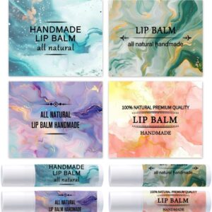 OLYCRAFT 100Pcs Self-Adhesive Lip Balm Tag Stickers 2.1x1.7 inch Waterproof Adhesive Label with Marble Texture Rectangle Lipstick Tag Sticker for Lip Balm Container Tubes Lipstick Wrapping Decoration