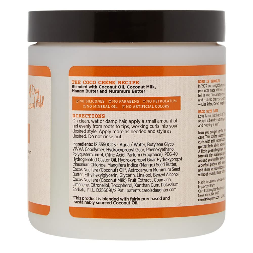 Carol's Daughter Coco Creme Curl Gel 16 Oz Coconut Oil Milk Silicone-Free - Image 5